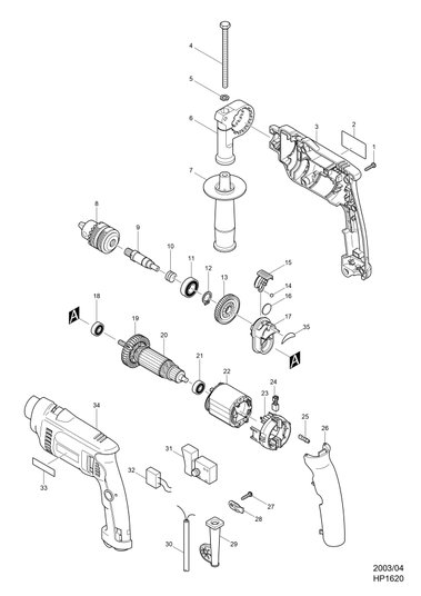 Peças p/ Furadeira de Impacto HP1620 Makita